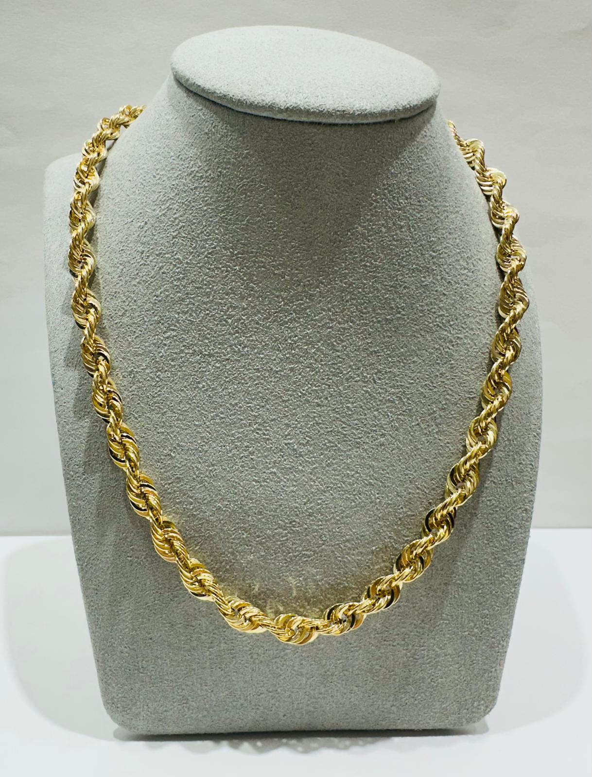 10K GOLD ROPE CHAIN NECKLACE-  14.1gm    20"    6.83mm
