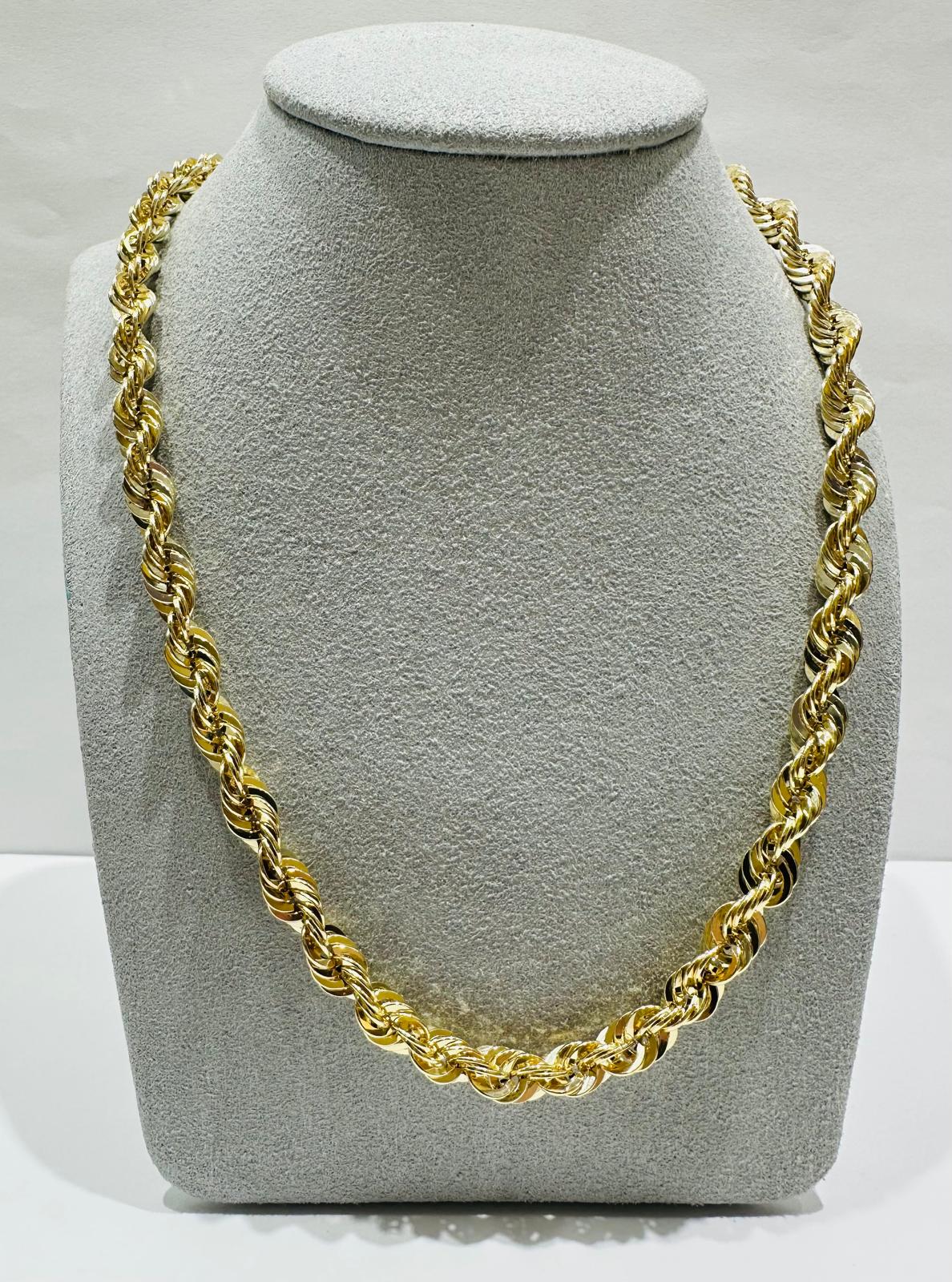 10K GOLD ROPE CHAIN NECKLACE-  27.2gm    20"    7.90mm