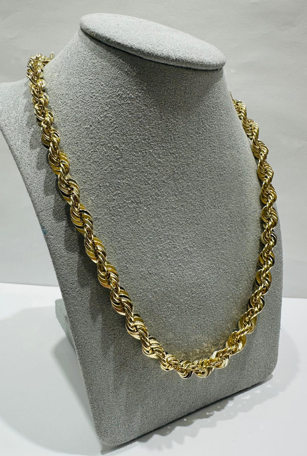 10K GOLD ROPE CHAIN NECKLACE-  27.2gm    20"    7.90mm