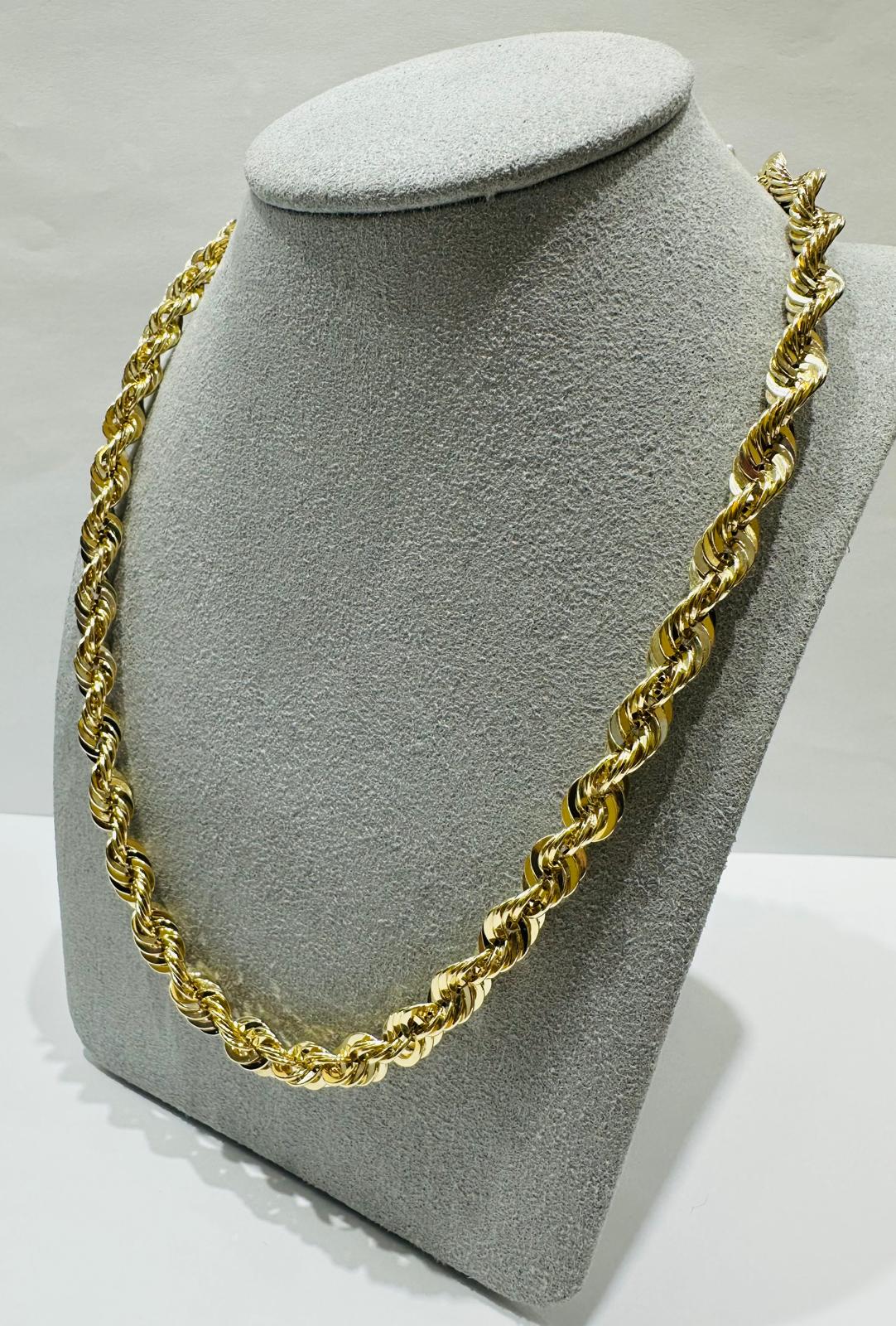 10K GOLD ROPE CHAIN NECKLACE-  27.2gm    20"    7.90mm