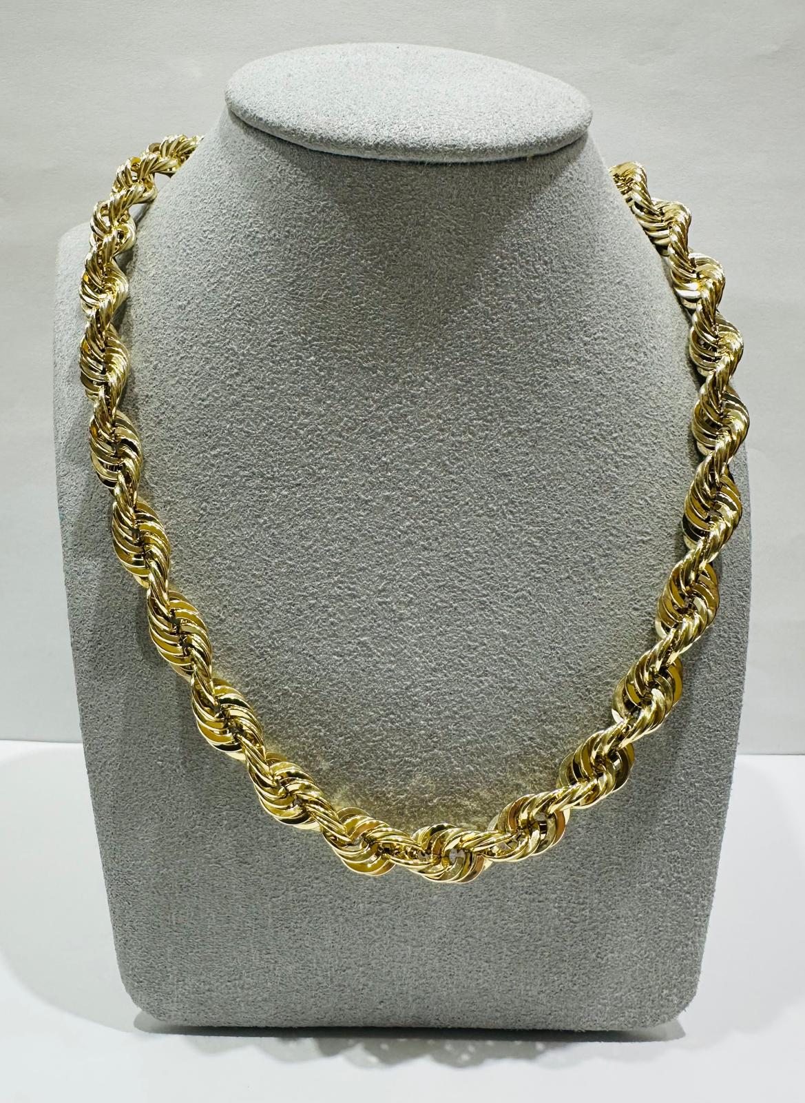 10K GOLD ROPE CHAIN NECKLACE-  32.4gm    26"    7.92mm
