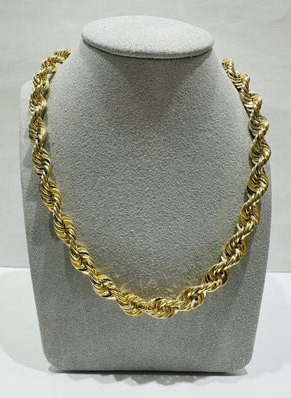 10K GOLD ROPE CHAIN NECKLACE-  32.4gm    26"    7.92mm