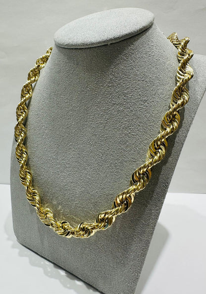 10K GOLD ROPE CHAIN NECKLACE-  32.4gm    26"    7.92mm