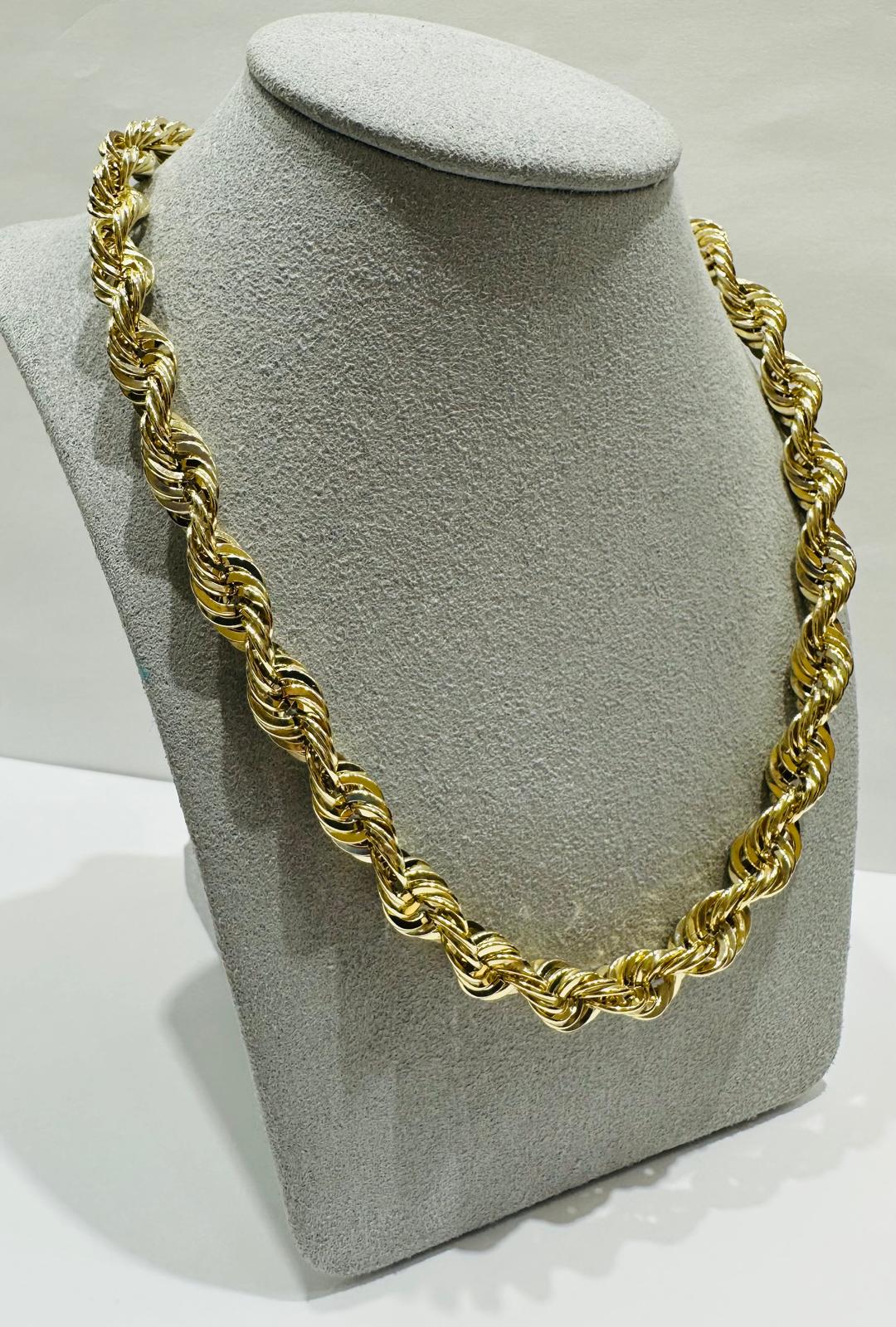 10K GOLD ROPE CHAIN NECKLACE-  32.4gm    26"    7.92mm