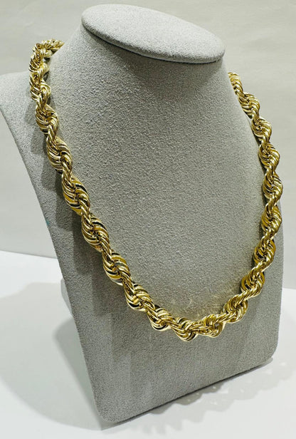 10K GOLD ROPE CHAIN NECKLACE-  32.4gm    26"    7.92mm