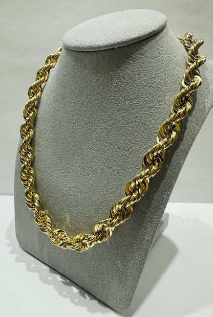 10K GOLD ROPE CHAIN NECKLACE-  36.5gm    22"    9.12mm