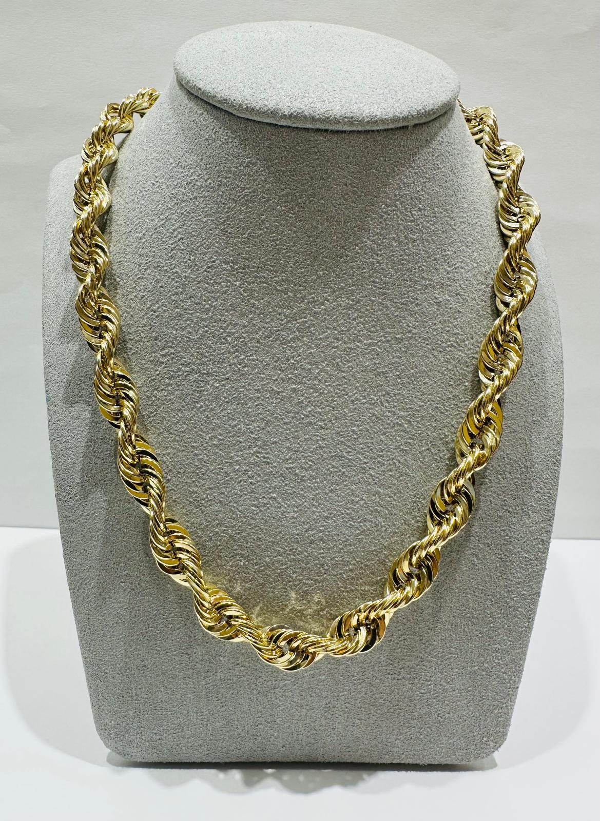 10K GOLD ROPE CHAIN NECKLACE-  28.3gm    22"    8.00mm
