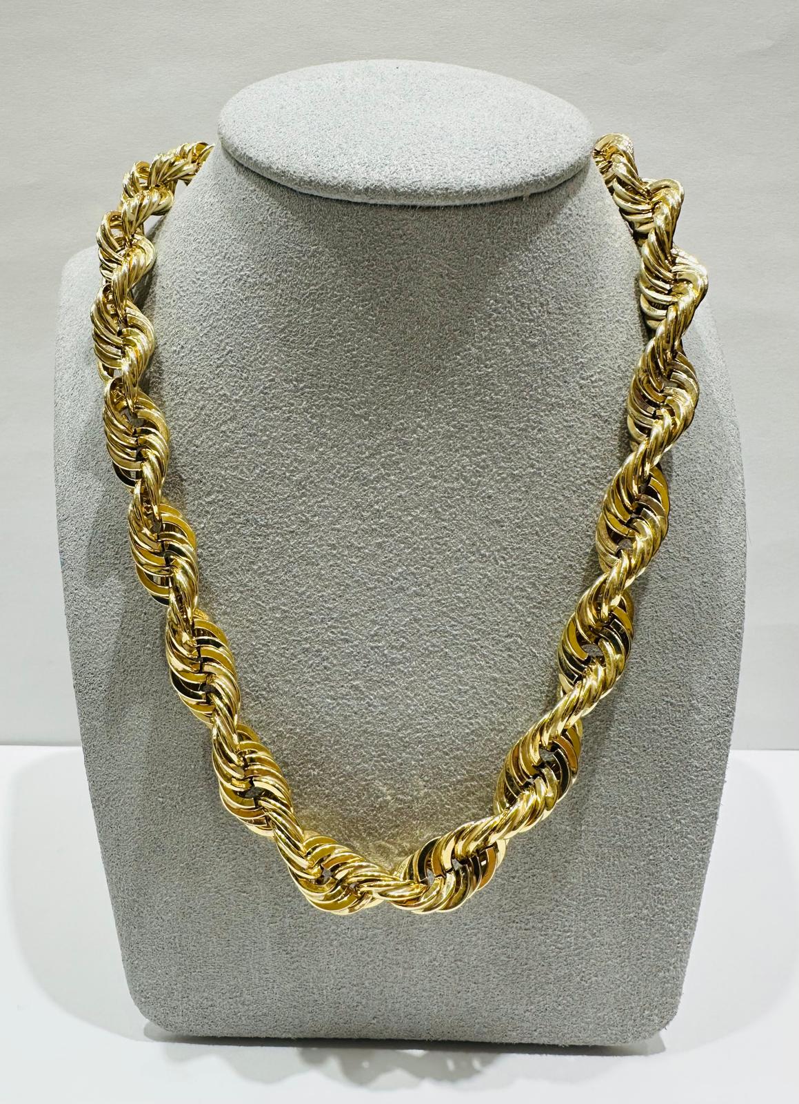 10K GOLD ROPE CHAIN NECKLACE-  44.7gm    24"    9.55mm