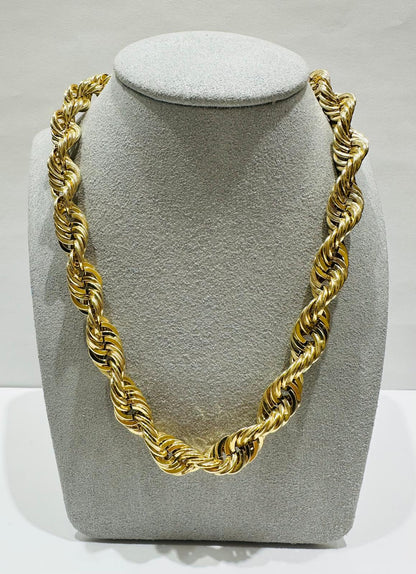 10K GOLD ROPE CHAIN NECKLACE-  44.7gm    24"    9.55mm