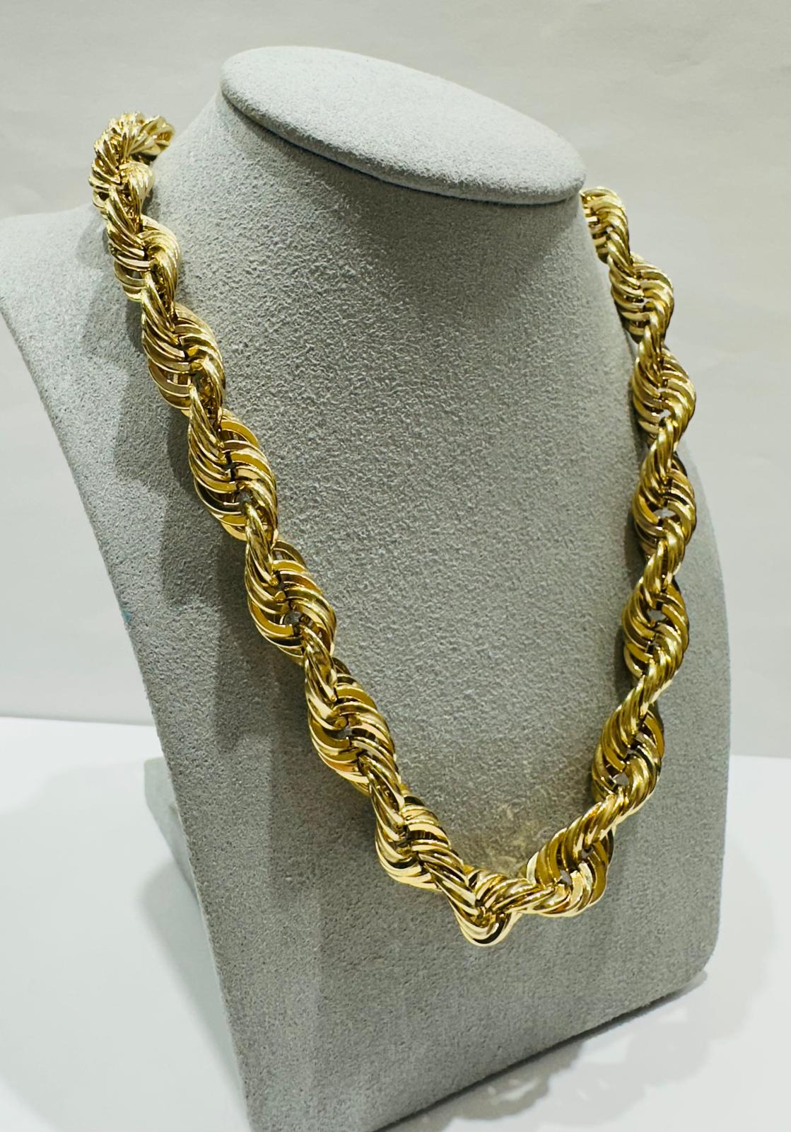 10K GOLD ROPE CHAIN NECKLACE-  44.7gm    24"    9.55mm