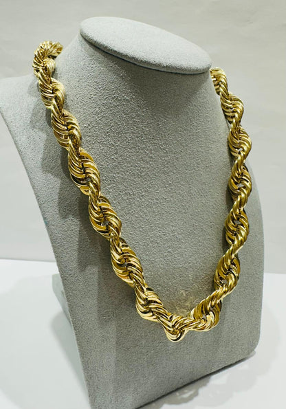 10K GOLD ROPE CHAIN NECKLACE-  44.7gm    24"    9.55mm