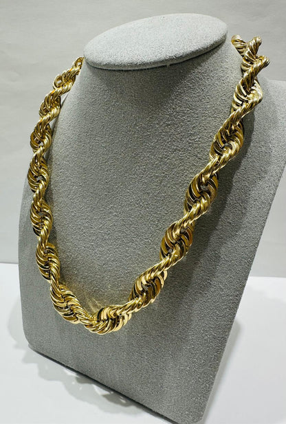 10K GOLD ROPE CHAIN NECKLACE-  44.7gm    24"    9.55mm