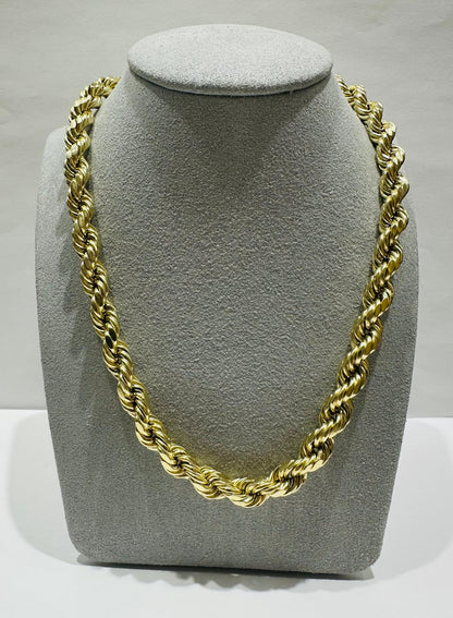 10K GOLD ROPE CHAIN NECKLACE-  24.6gm    24"    6.85mm