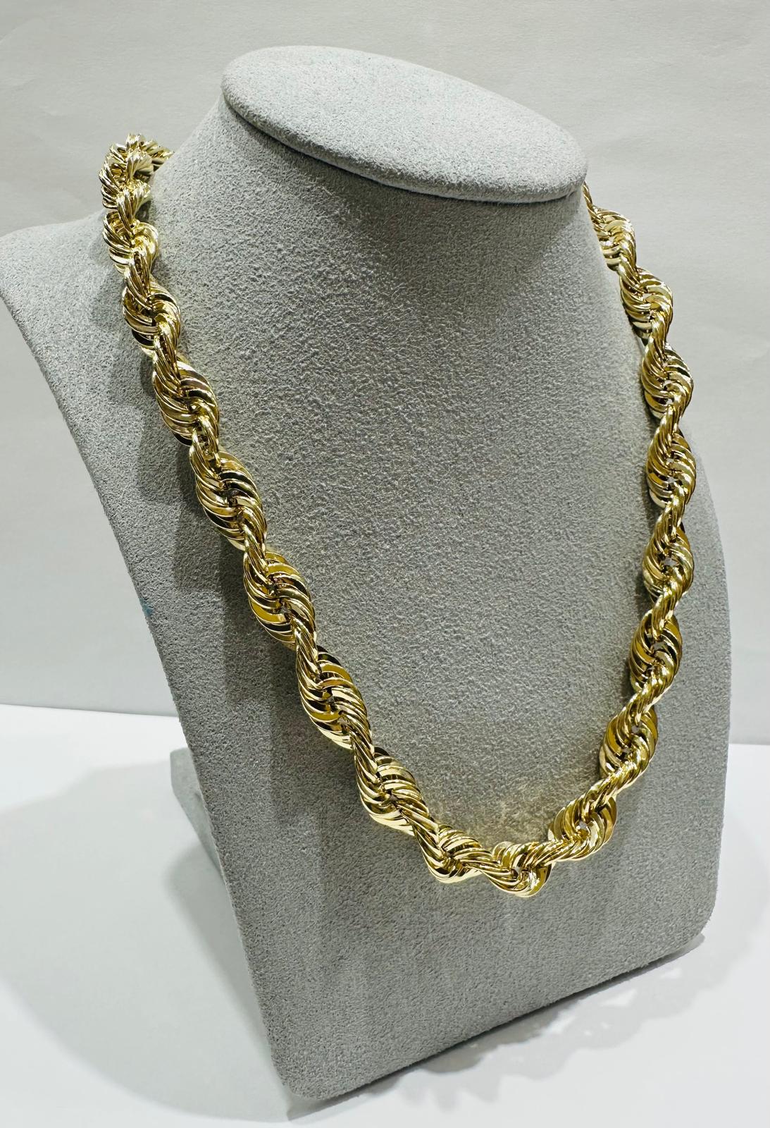 10K GOLD ROPE CHAIN NECKLACE-  28.3gm    22"    8.00mm