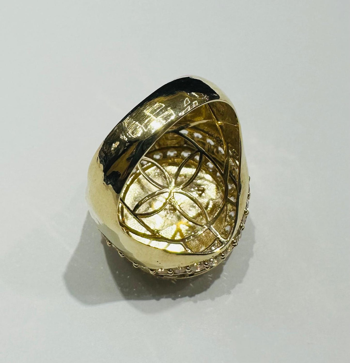 10K GOLD TWO TONED MEDUSA HEAD RING WITH CZ STONES-  5.7gm