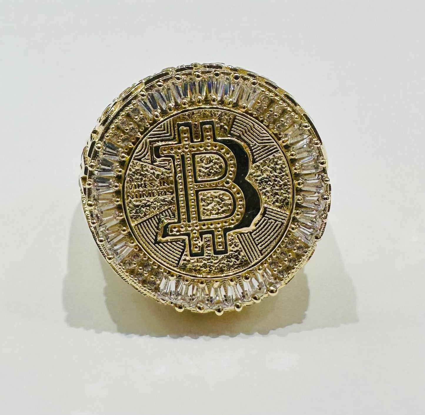 10K GOLD ROUND BITCOIN BAGUETTE RING- 5.4gm