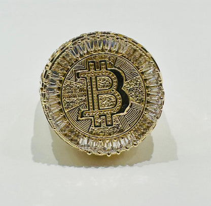 10K GOLD ROUND BITCOIN BAGUETTE RING- 5.4gm