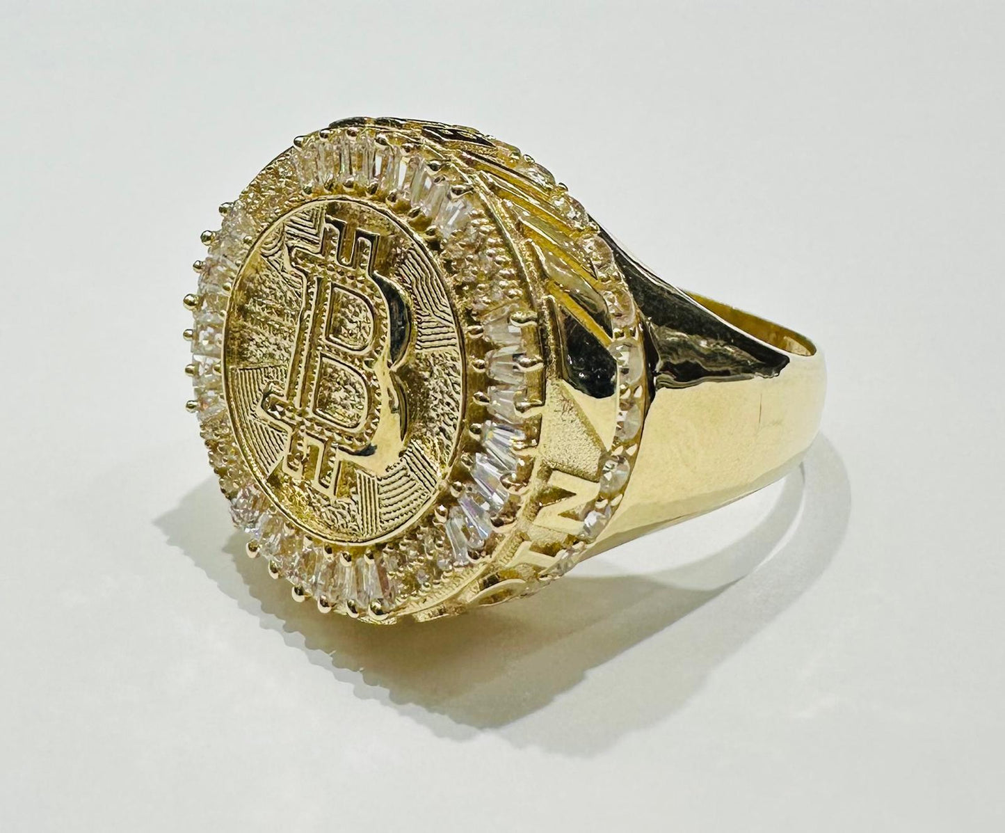 10K GOLD ROUND BITCOIN BAGUETTE RING- 5.4gm
