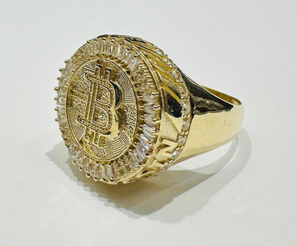 10K GOLD ROUND BITCOIN BAGUETTE RING- 5.4gm