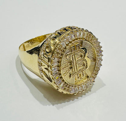 10K GOLD ROUND BITCOIN BAGUETTE RING- 5.4gm