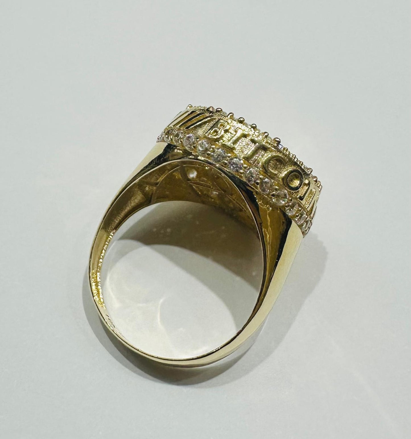 10K GOLD ROUND BITCOIN BAGUETTE RING- 5.4gm