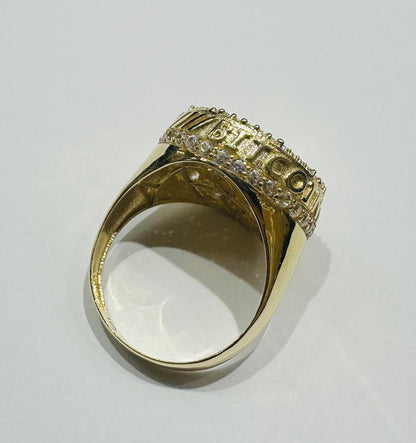 10K GOLD ROUND BITCOIN BAGUETTE RING- 5.4gm