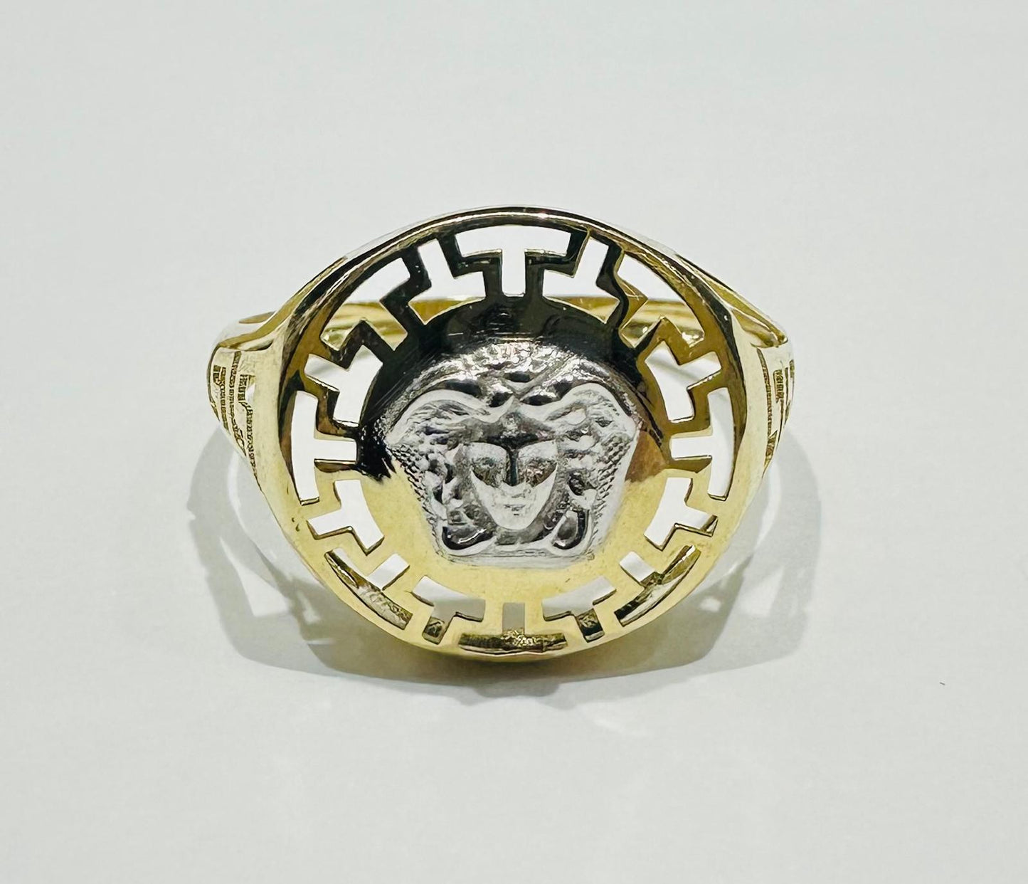 10K GOLD TWO TONED MEDUSA HEAD RING-  1.8gm