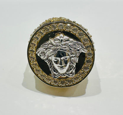 10K GOLD TWO TONED MEDUSA HEAD RING WITH CZ STONES-  5.7gm