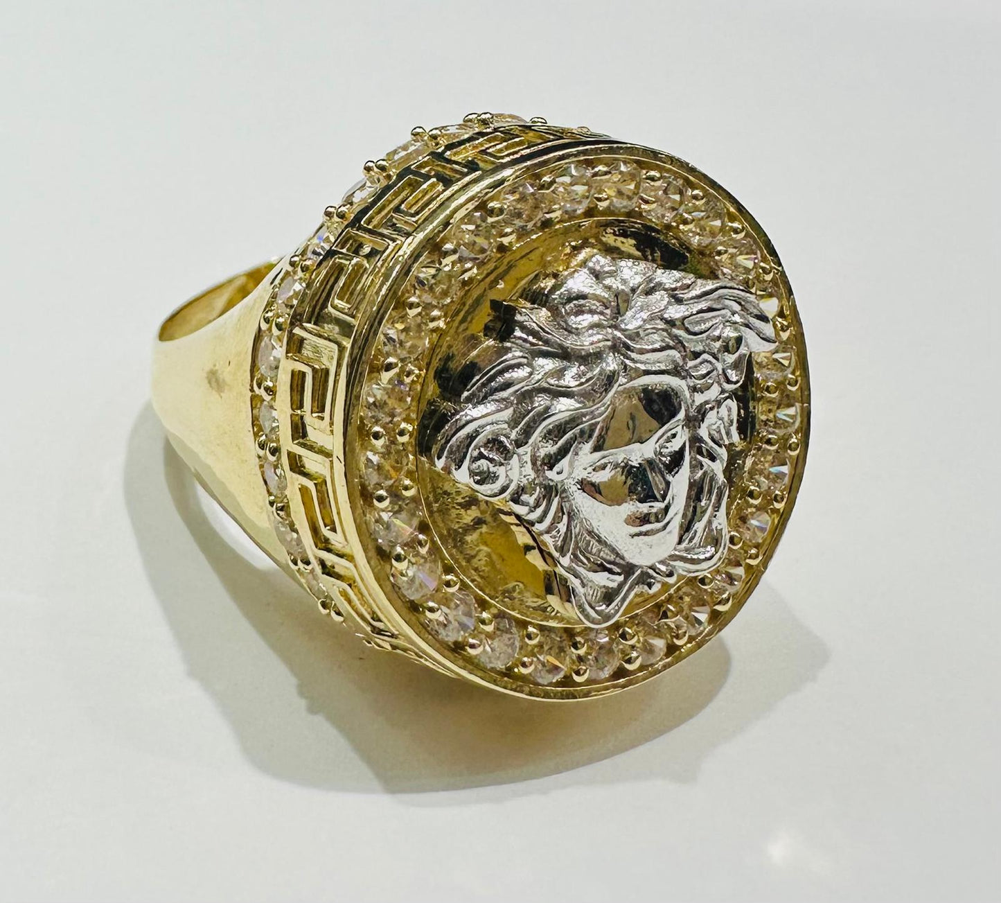 10K GOLD TWO TONED MEDUSA HEAD RING WITH CZ STONES-  5.7gm