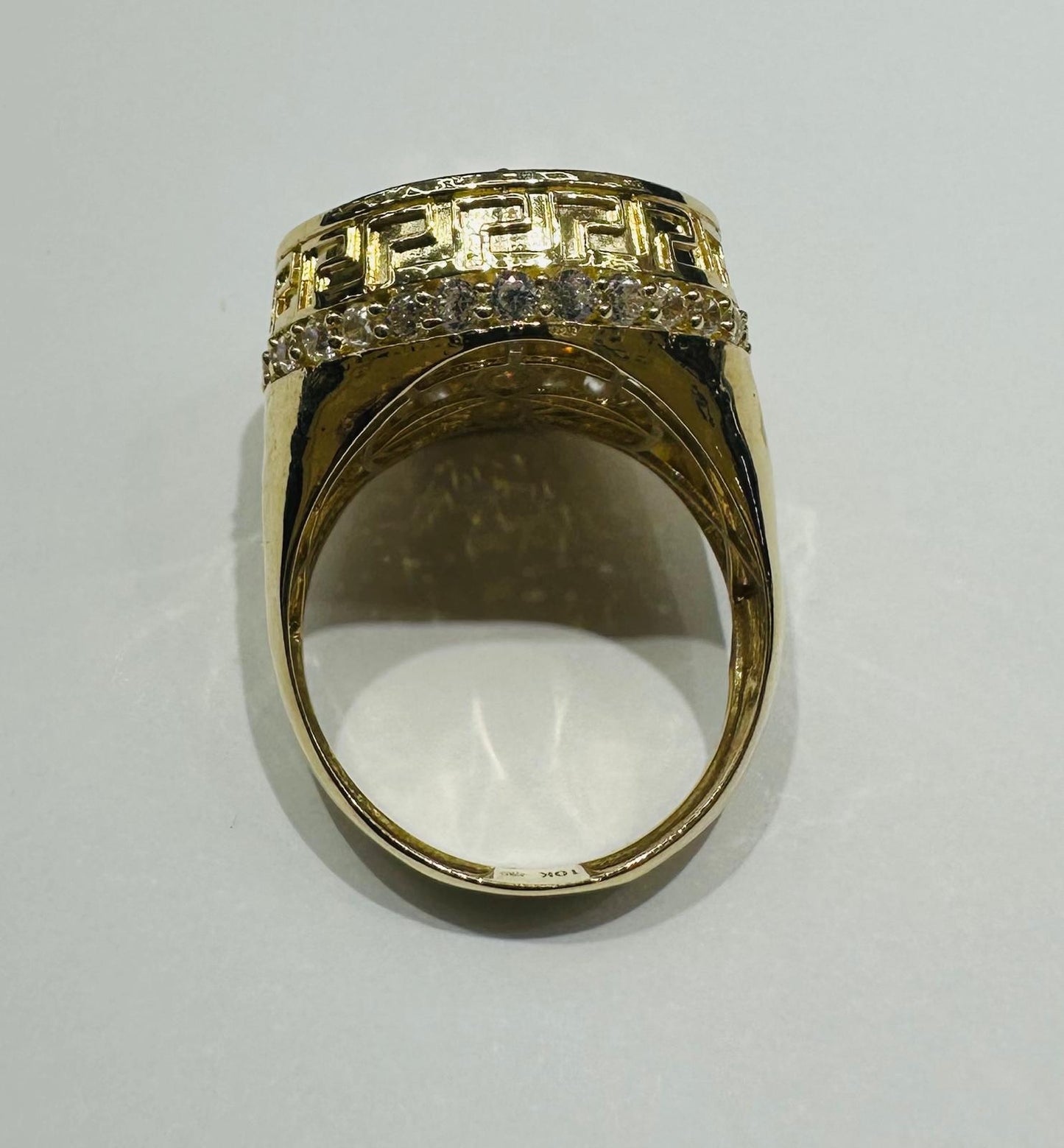 10K GOLD TWO TONED MEDUSA HEAD RING WITH CZ STONES-  5.7gm