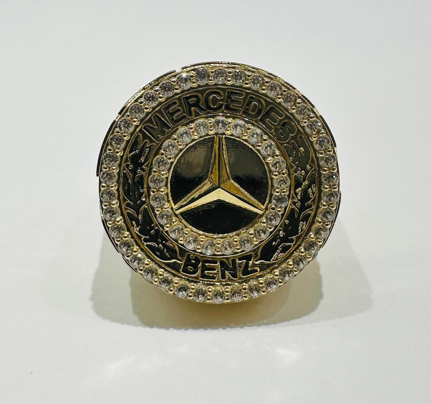10K GOLD MERCEDES BENZ SAPPHIRE STONE RING- 5.6gm