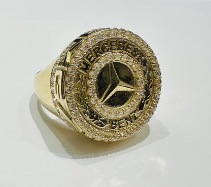 10K GOLD MERCEDES BENZ SAPPHIRE STONE RING- 5.6gm