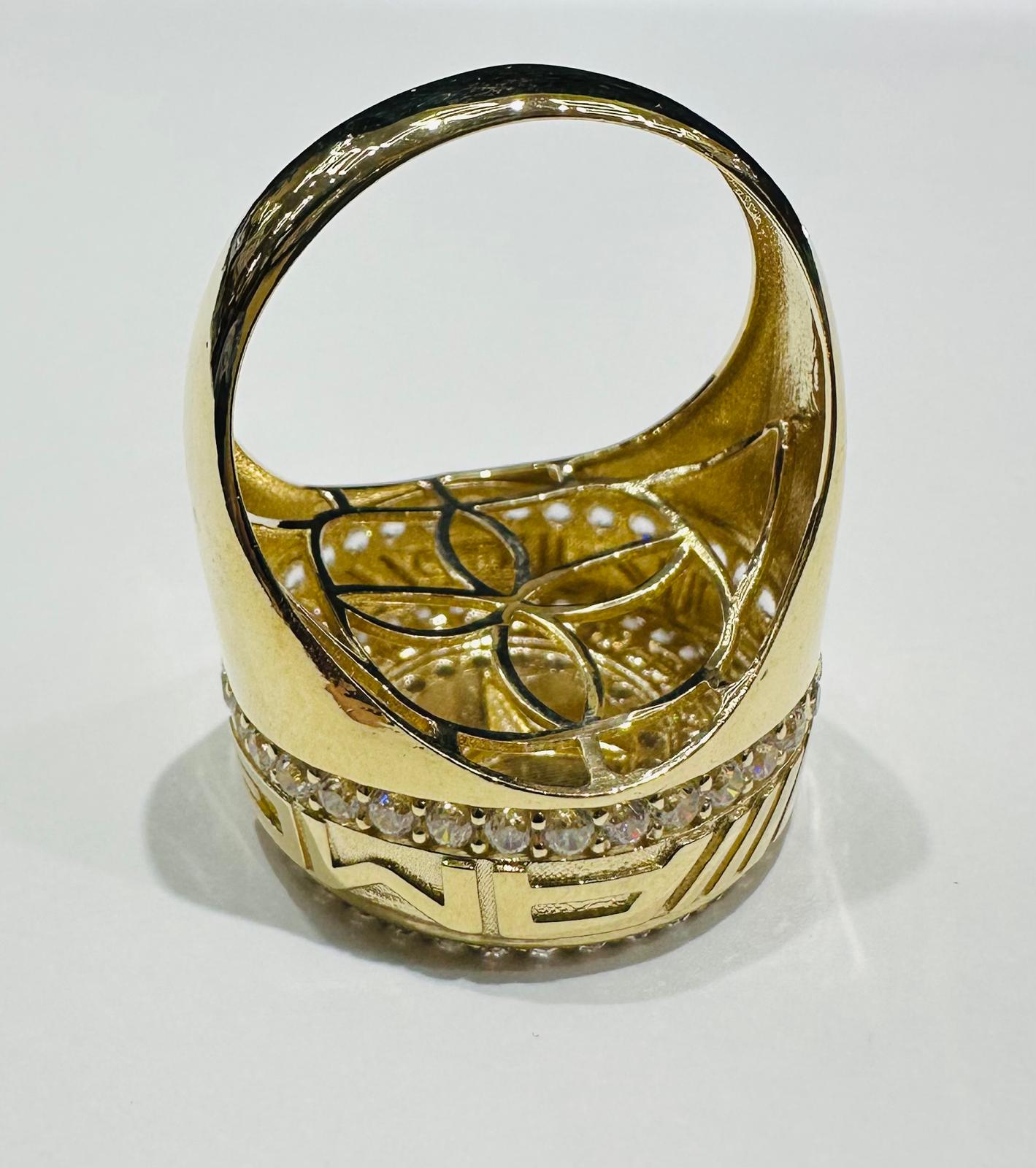 10K GOLD MERCEDES BENZ SAPPHIRE STONE RING- 5.6gm