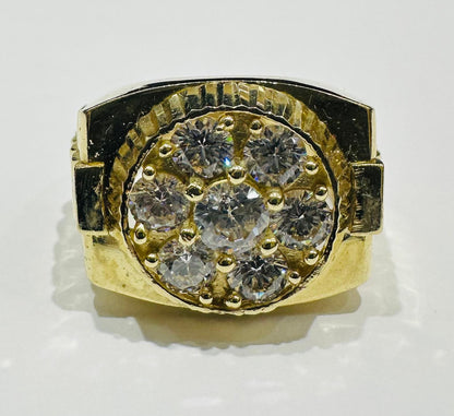 10K GOLD ROUND WHITE SAPPHIRE STONE RING- 10.6gm