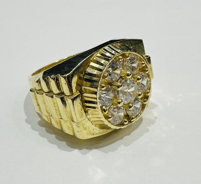 10K GOLD ROUND WHITE SAPPHIRE STONE RING- 10.6gm