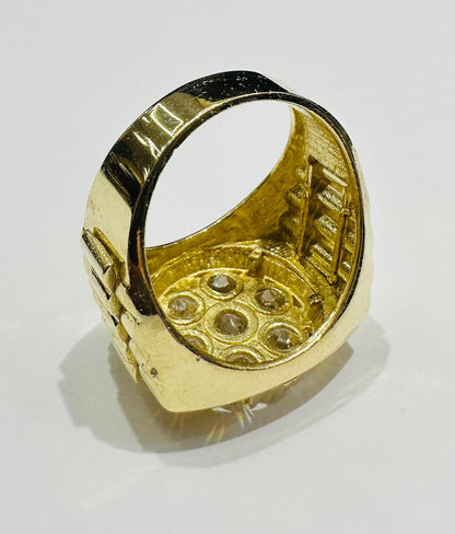 10K GOLD ROUND WHITE SAPPHIRE STONE RING- 10.6gm