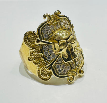 10K GOLD SKULL RING- 7.6gm