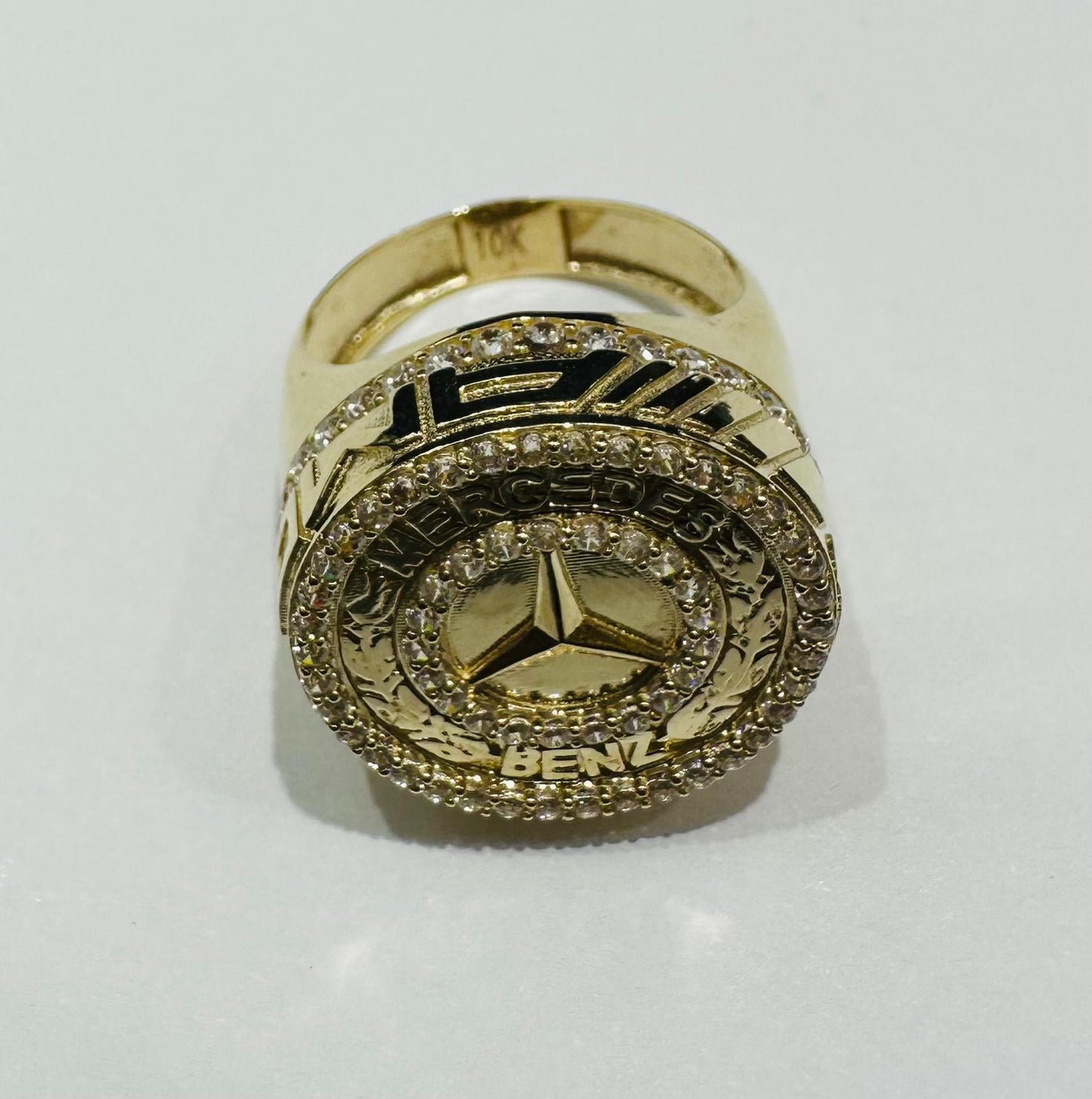 10K GOLD MERCEDES BENZ SAPPHIRE STONE RING- 5.6gm