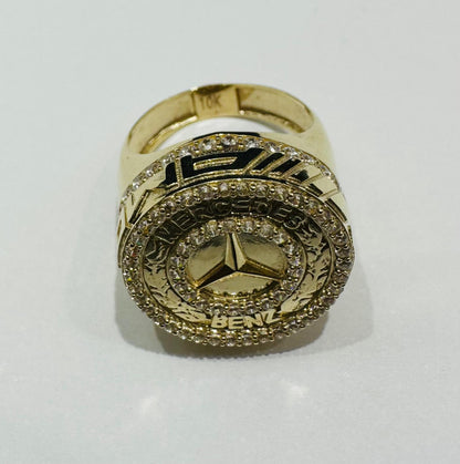 10K GOLD MERCEDES BENZ SAPPHIRE STONE RING- 5.6gm