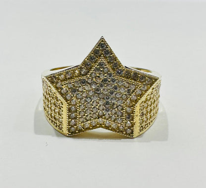 10K GOLD STAR WHITE SAPPHIRE STONE RING- 6.2gm