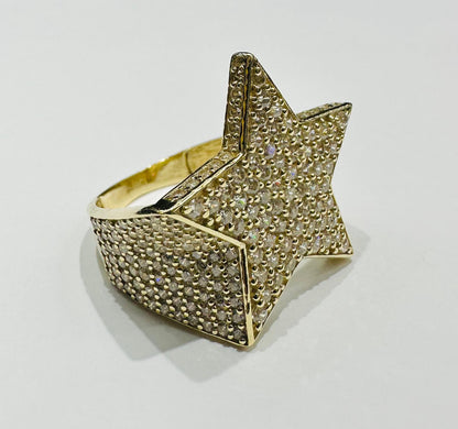 10K GOLD STAR WHITE SAPPHIRE STONE RING- 8.6gm