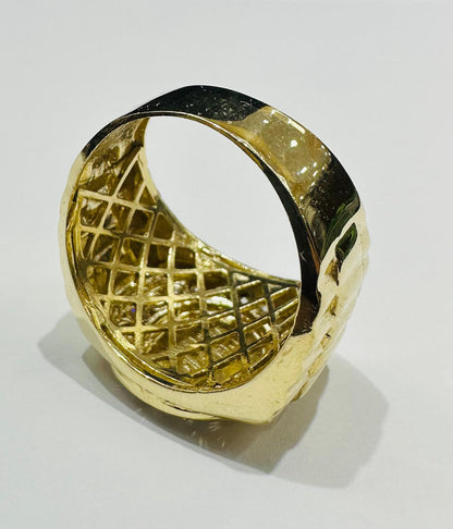 10K GOLD ROUND WHITE SAPPHIRE STONE RING- 11.0gm