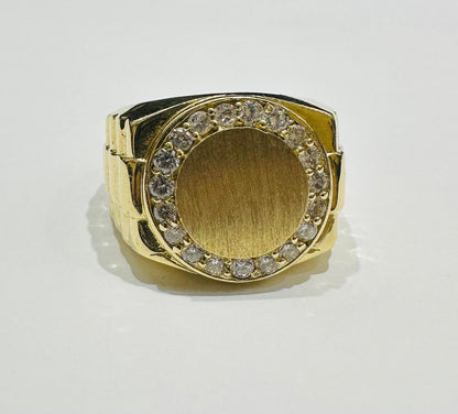 10K GOLD ROUND WHITE SAPPHIRE STONE RING- 11.0gm