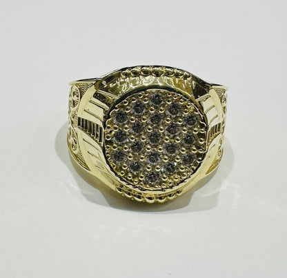 10K GOLD ROUND WHITE SAPPHIRE STONE RING- 7.3gm