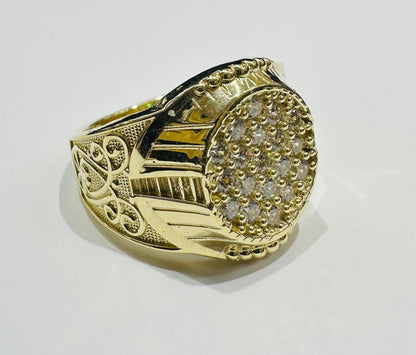 10K GOLD ROUND WHITE SAPPHIRE STONE RING- 7.3gm