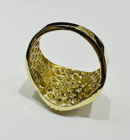 10K GOLD ROUND WHITE SAPPHIRE STONE RING- 7.3gm