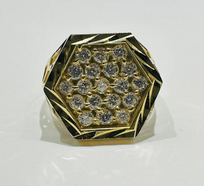 10K GOLD WHITE SAPPHIRE STONE HEXAGON RING- 4.4gm
