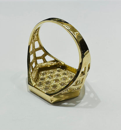 10K GOLD WHITE SAPPHIRE STONE HEXAGON RING- 4.4gm