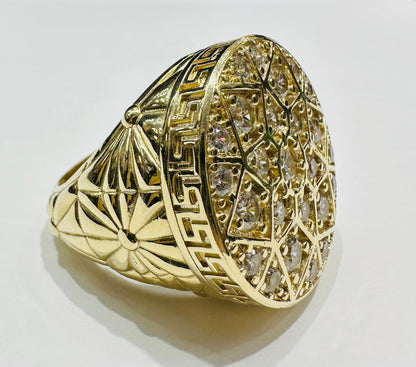 10K GOLD ROUND WHITE SAPPHIRE STONE RING- 16.0gm