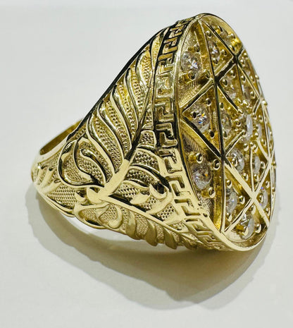 10K GOLD ROUND WHITE SAPPHIRE STONE RING- 14.6 gm